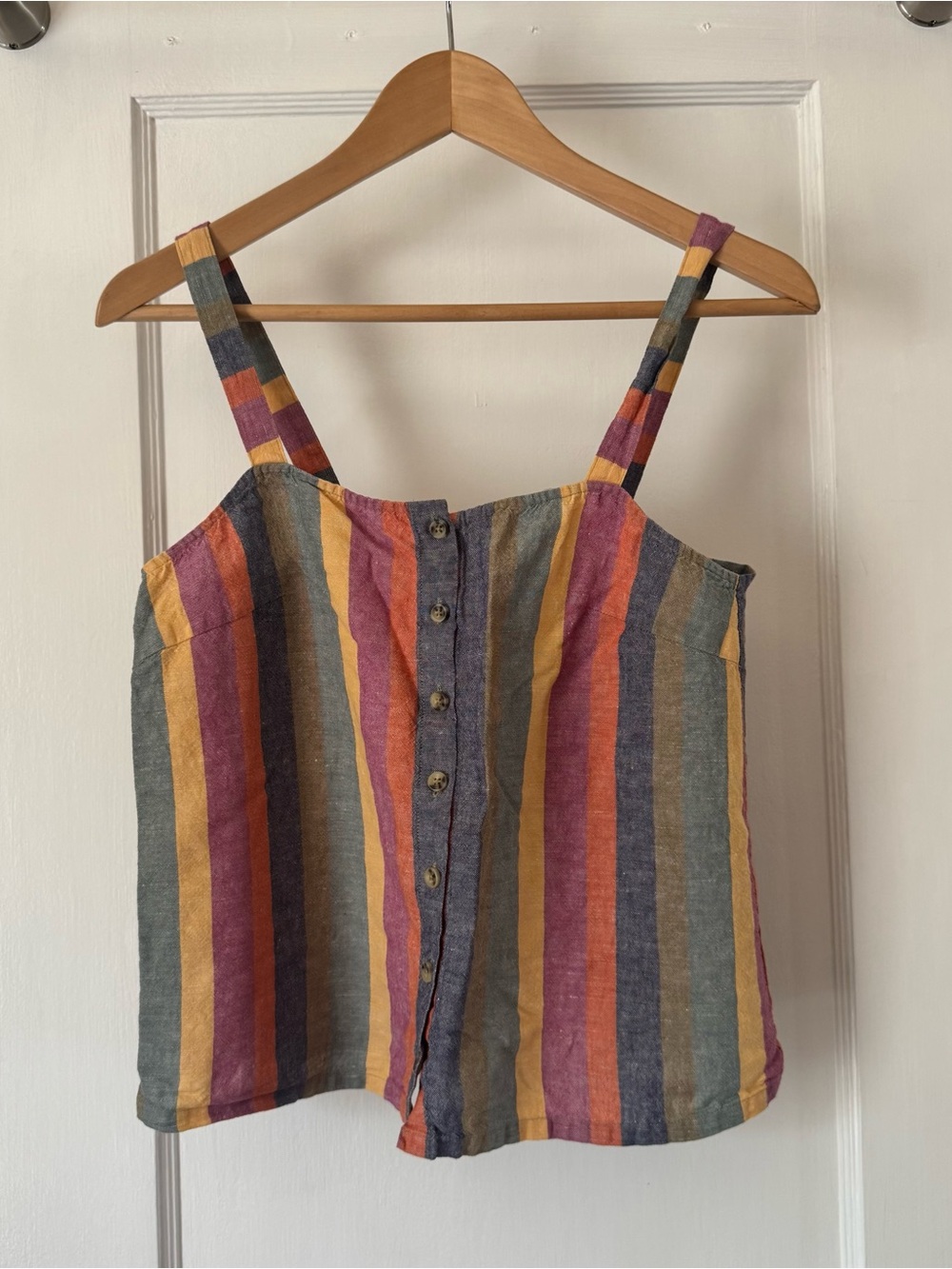Madewell Multicolor Striped Button-Front Linen-Blend Tank Top